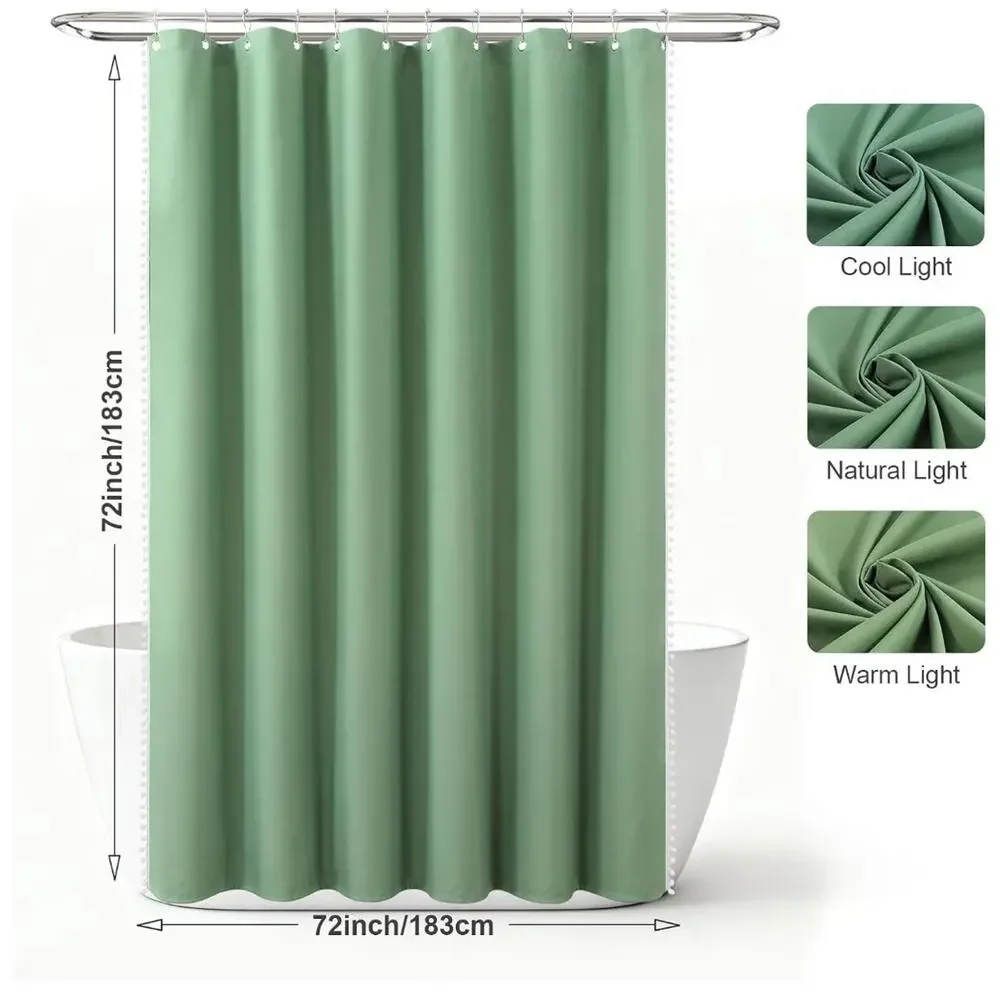 Boho Green Pom Pom Shower Curtain 72